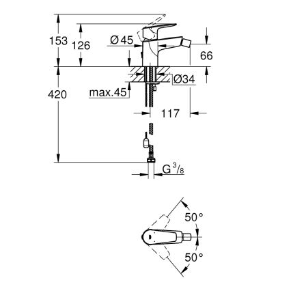 GROHE 23332001 - Μπαταρία μπιντέ BAUEDGE μέγεθος S γυαλιστερό χρώμιο