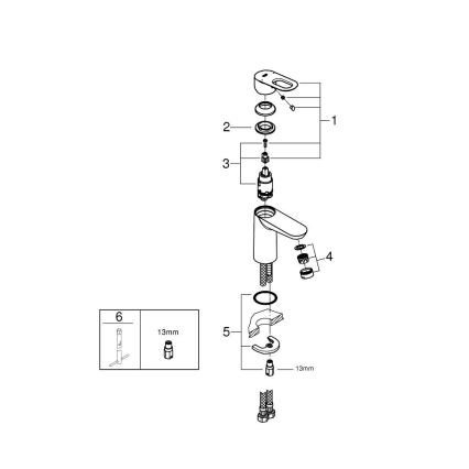 GROHE 23337000 - Μπαταρία νιπτήρα BAULOOP DN 15, γυαλιστερό χρώμιο