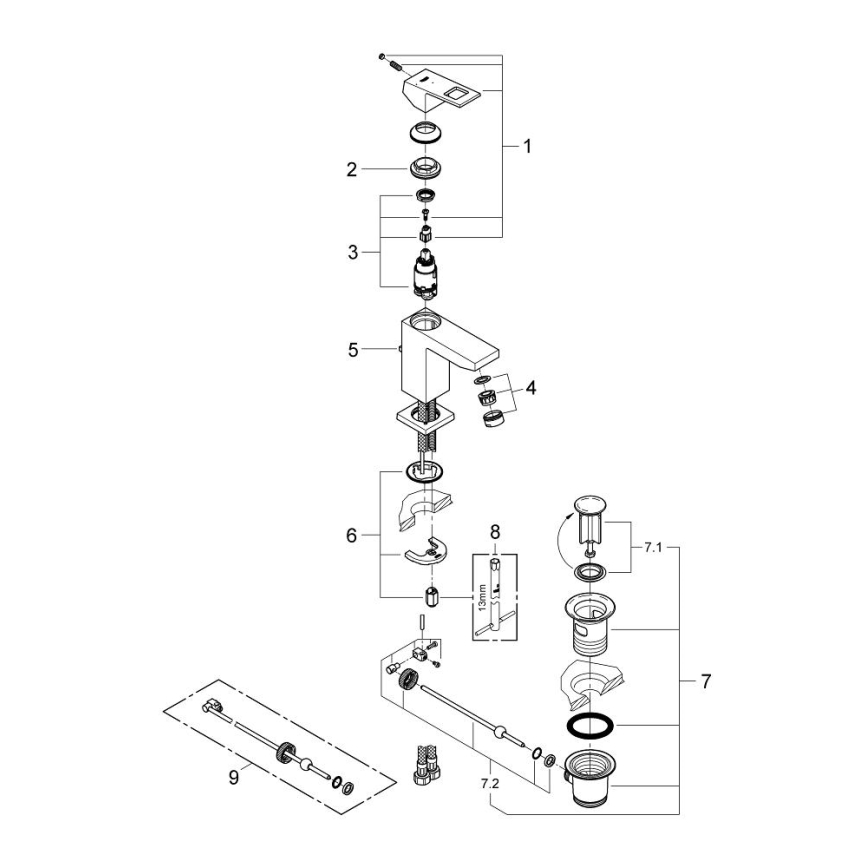 GROHE 2339000E - Μπαταρία νιπτήρα EUROCUBE DN 15 γυαλιστερό χρώμιο
