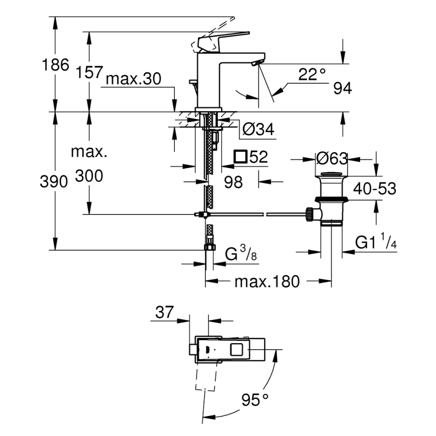 GROHE 2339000E - Μπαταρία νιπτήρα EUROCUBE DN 15 γυαλιστερό χρώμιο