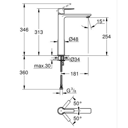 GROHE 23405DC1 - Μίκτης νιπτήρα LINEARE DN 15 από ανοξείδωτο ατσάλι