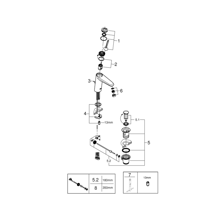 GROHE 23427000 - Μπαταρία νιπτήρα EURODISC JOY DN 15 μέγεθος M γυαλιστερό χρώμιο