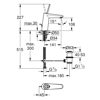 GROHE 23427000 - Μπαταρία νιπτήρα EURODISC JOY DN 15 μέγεθος M γυαλιστερό χρώμιο
