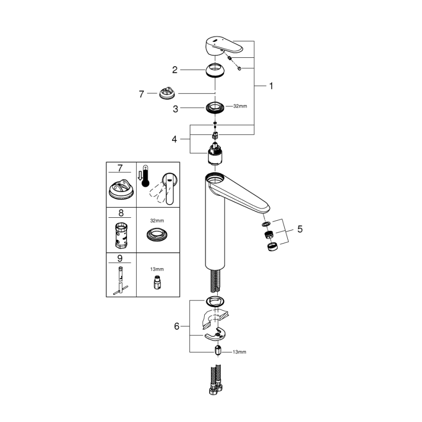 GROHE 23432000 - Μπαταρία νιπτήρα EURODISC COSMOPOLITAN μέγεθος XL χρωμέ