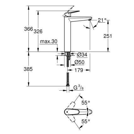 GROHE 23432000 - Μπαταρία νιπτήρα EURODISC COSMOPOLITAN μέγεθος XL χρωμέ
