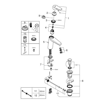 GROHE 23448002 - Μπαταρία νιπτήρα EURODISC COSMOPOLITAN, μέγεθος M, χρωμέ