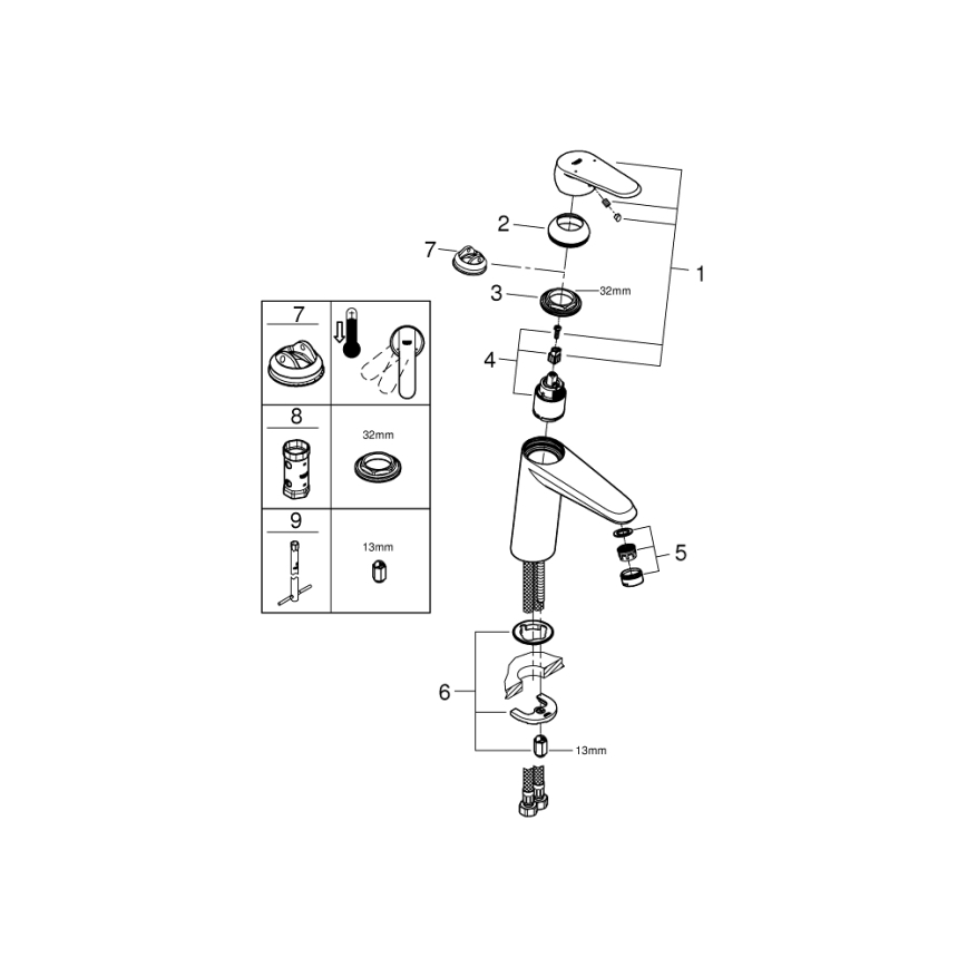 GROHE 23449002 - Μπαταρία νιπτήρα EURODISC COSMOPOLITAN μέγεθος M χρωμέ