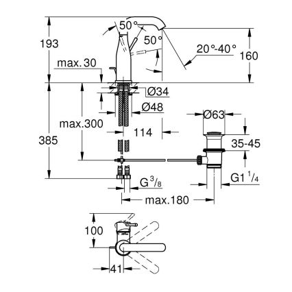 GROHE 23462AL1 - Μίκτης νιπτήρα ESSENCE, μέγεθος M, φινίρισμα γραφίτη