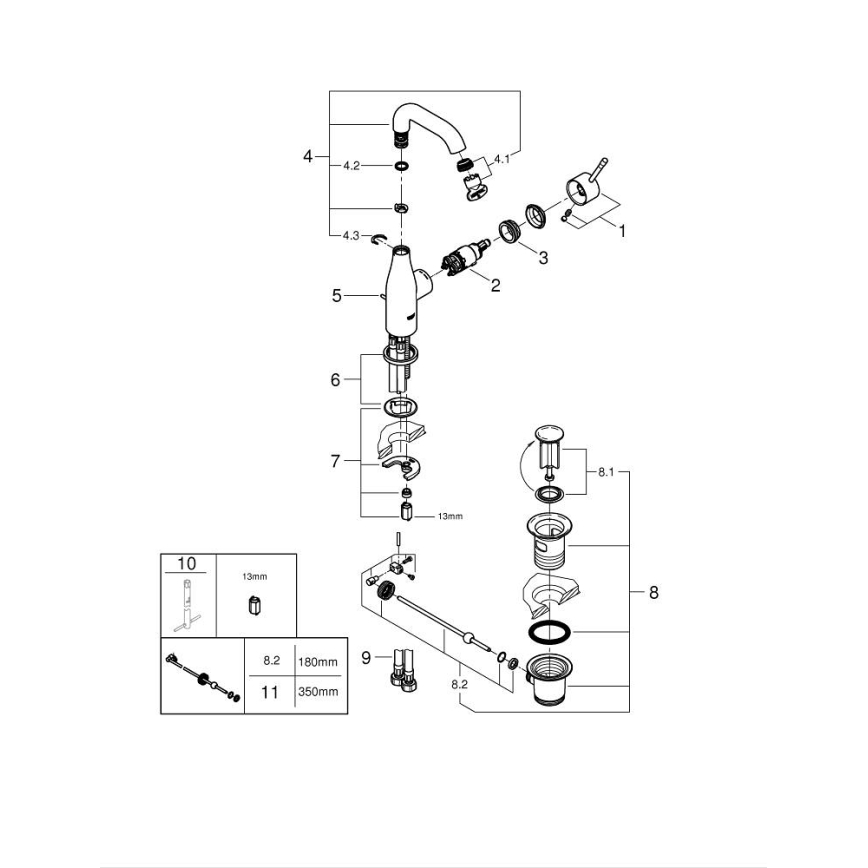 GROHE 23462DC1 - Μπαταρία νιπτήρα ESSENCE, μέγεθος M, από ανοξείδωτο ατσάλι