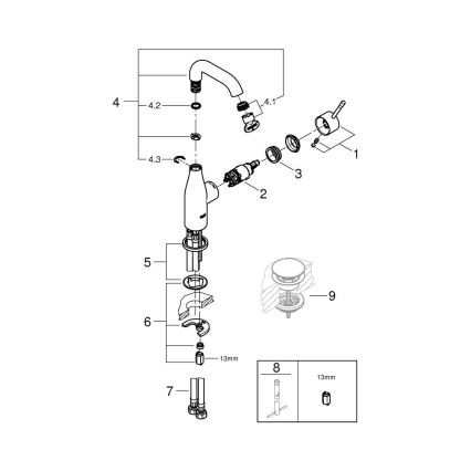 GROHE 23463001 - Μπαταρία νιπτήρα ESSENCE μέγεθος M γυαλιστερό χρώμιο