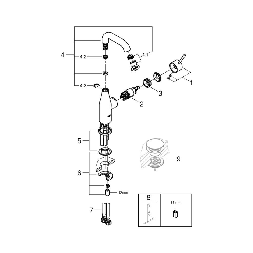 GROHE 23463001 - Μπαταρία νιπτήρα ESSENCE μέγεθος M γυαλιστερό χρώμιο