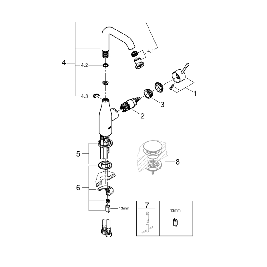 GROHE 23541001 - Μπαταρία νιπτήρα ESSENCE DN 15 γυαλιστερό χρώμιο