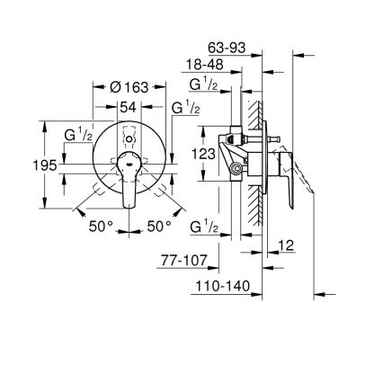 GROHE 23558002 - Μπαταρία μπανιέρας START σε γυαλιστερό χρώμιο