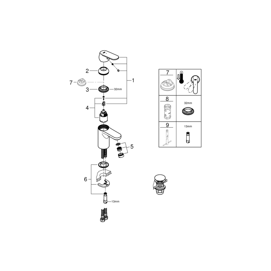 GROHE 23586000 - Μπαταρία νιπτήρα GET, μέγεθος S, γυαλιστερό χρώμιο