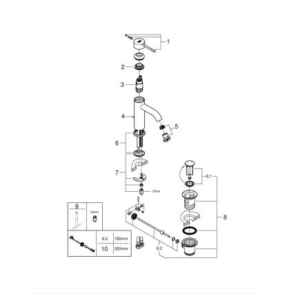 GROHE 23589001 - Μπαταρία νιπτήρα ESSENCE, μέγεθος S, γυαλιστερό χρώμιο