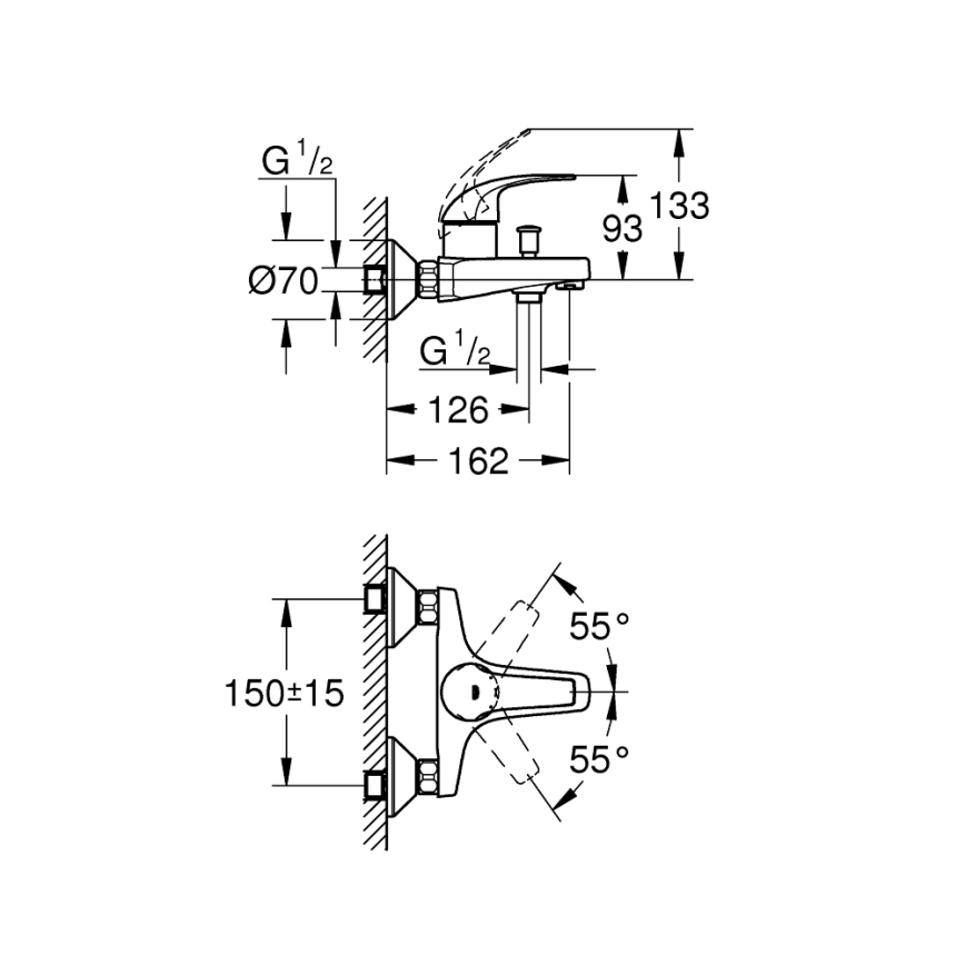 GROHE 23599000 - Μπαταρία μπανιέρας EUROSMART DN 15 σε γυαλιστερό χρώμιο