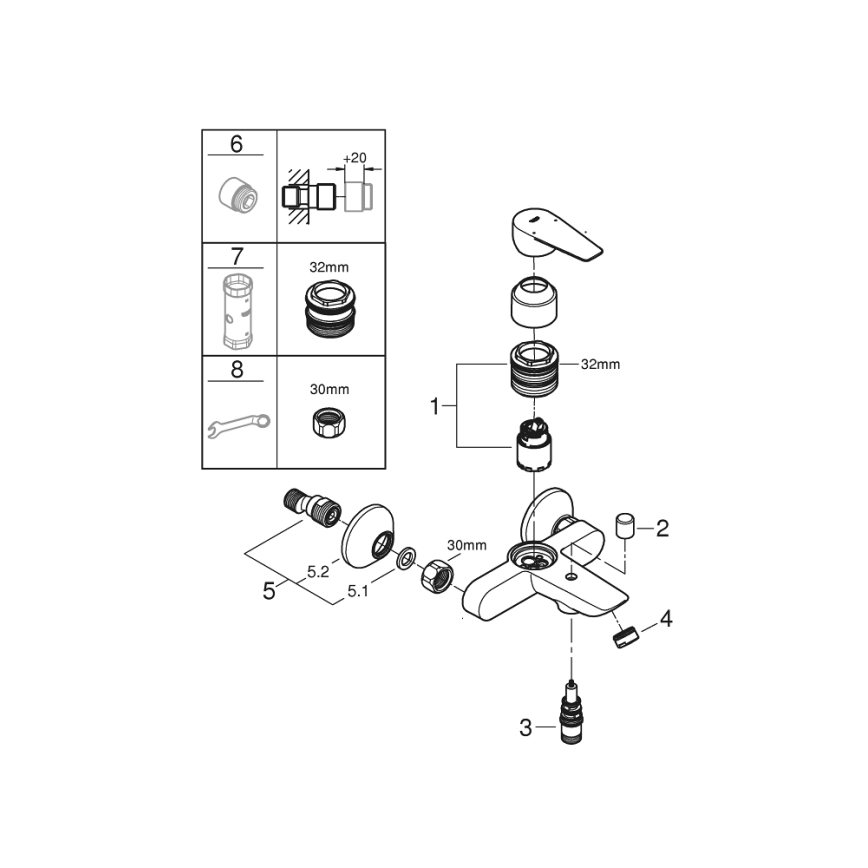 GROHE 23605001 - Μπαταρία για μπανιέρα BAUEDGE 150±15 mm, γυαλιστερό χρώμιο