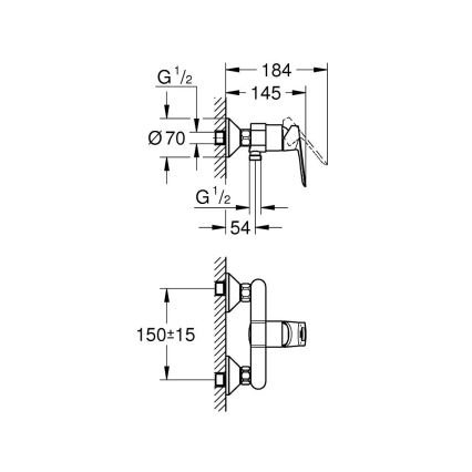 GROHE 23634000 - Μπαταρία ντους BAULOOP DN 15 γυαλιστερό χρώμιο