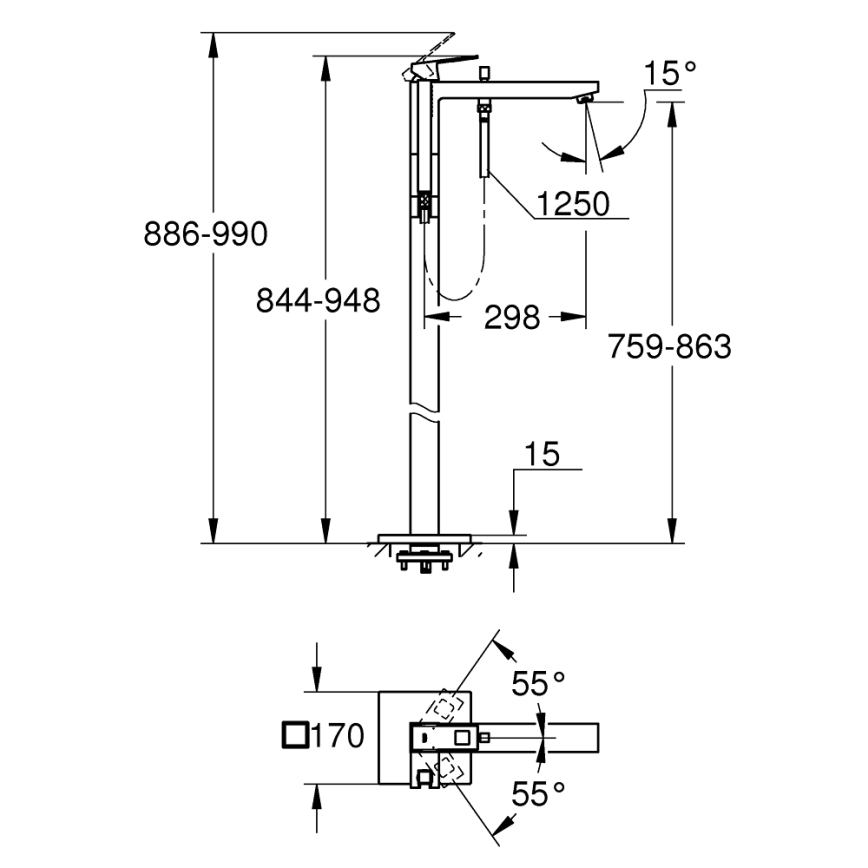 GROHE 23672001 - Μπαταρία μπανιέρας EUROCUBE 298 mm σε γυαλιστερό χρώμιο