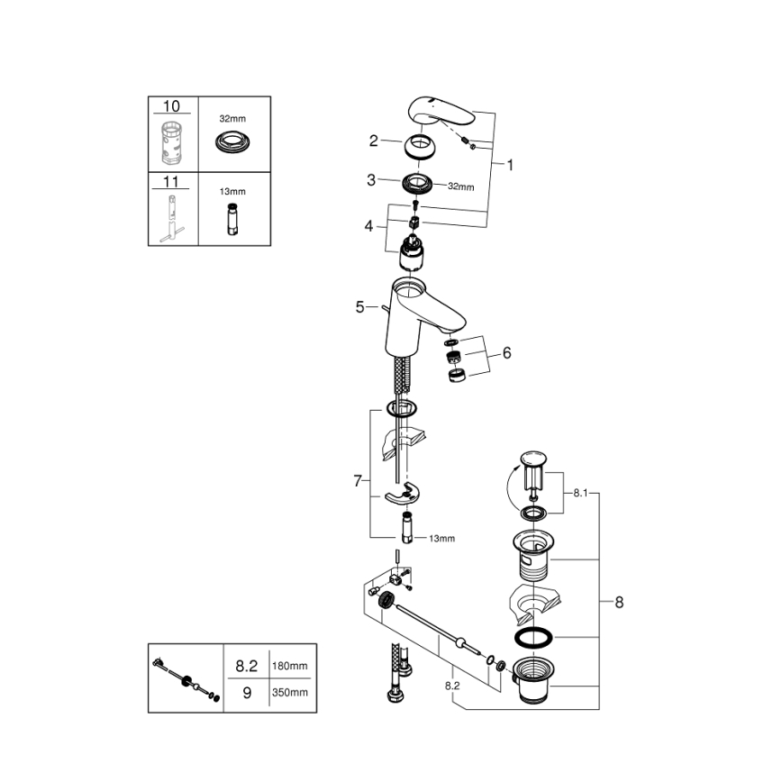 GROHE 23707003 - Μπαταρία νιπτήρα EUROSTYLE 163 mm σε γυαλιστερό χρώμιο