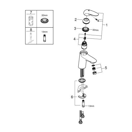 GROHE 23715003 - Μπαταρία νιπτήρα EUROSTYLE μέγεθος S γυαλιστερό χρώμιο