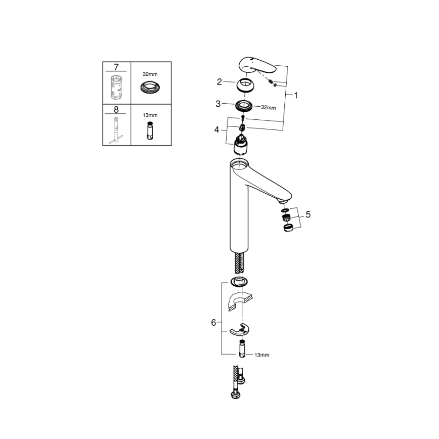 GROHE 23719003 - Μπαταρία νιπτήρα EUROSTYLE XL γυαλιστερό χρώμιο