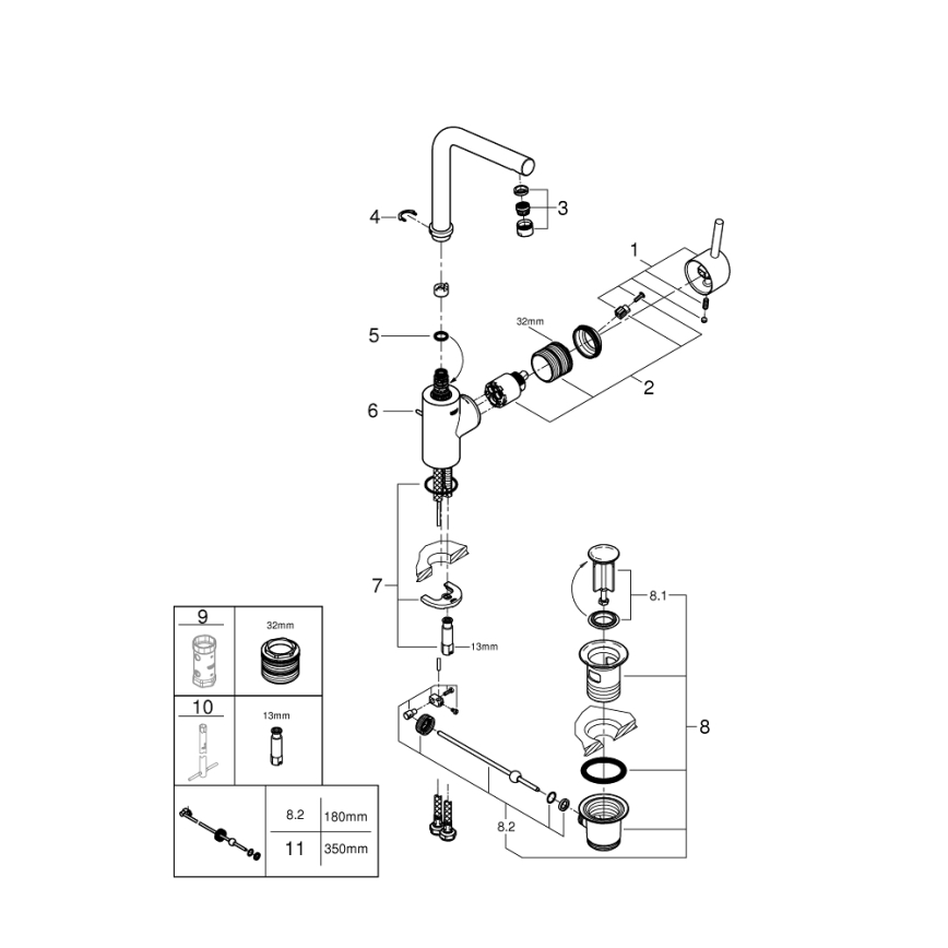 GROHE 23739002 - Μίκτης νιπτήρα CONCETTO 291 mm γυαλιστερό χρώμιο