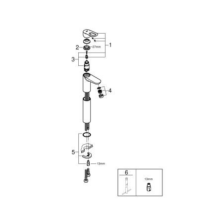 GROHE 23764000 - Μπαταρία νιπτήρα BAULOOP DN 15, γυαλιστερό χρώμιο