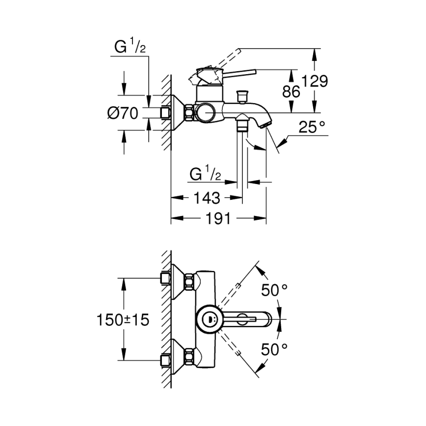 GROHE 23787000 - Μπαταρία μπανιέρας START CLASSIC DN 15 γυαλιστερό χρώμιο