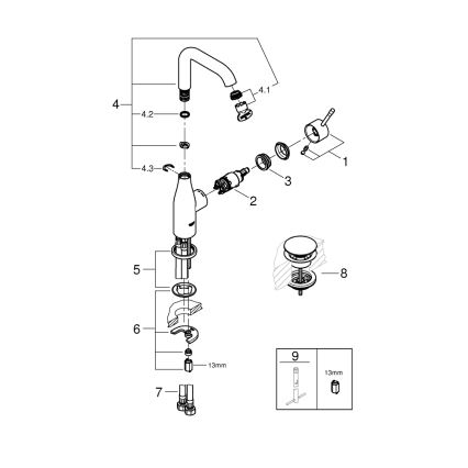 GROHE 23799001 - Μπαταρία νιπτήρα ESSENCE, μέγεθος L, γυαλιστερό χρώμιο