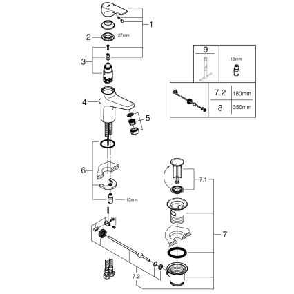 GROHE 23809000 - Μπαταρία νιπτήρα START FLOW DN 15 σε γυαλιστερό χρώμιο