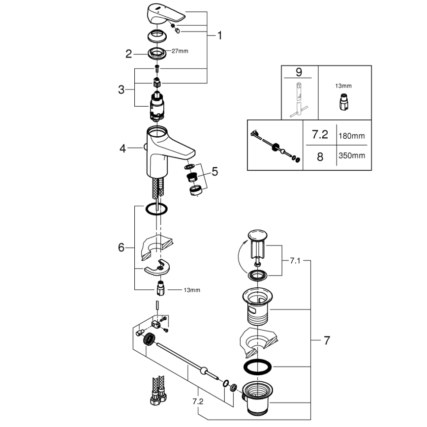 GROHE 23809000 - Μπαταρία νιπτήρα START FLOW DN 15 σε γυαλιστερό χρώμιο