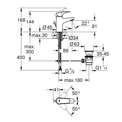 GROHE 23809000 - Μπαταρία νιπτήρα START FLOW DN 15 σε γυαλιστερό χρώμιο