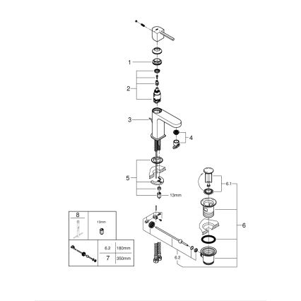 GROHE 23870003 - Μπαταρία νιπτήρα PLUS, μέγεθος S, γυαλιστερό χρώμιο