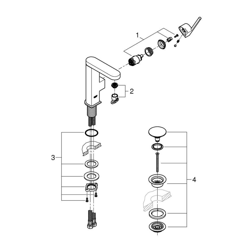 GROHE 23872003 - Μπαταρία νιπτήρα PLUS M, γυαλιστερό χρώμιο