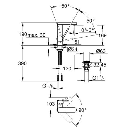 GROHE 23872003 - Μπαταρία νιπτήρα PLUS M, γυαλιστερό χρώμιο