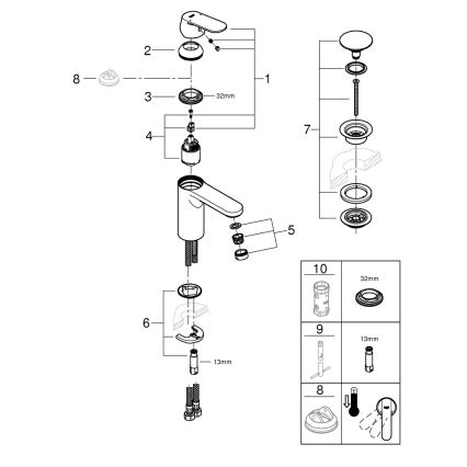 GROHE 23926000 - Μπαταρία νιπτήρα DN 15, μέγεθος M, γυαλιστερό χρώμιο