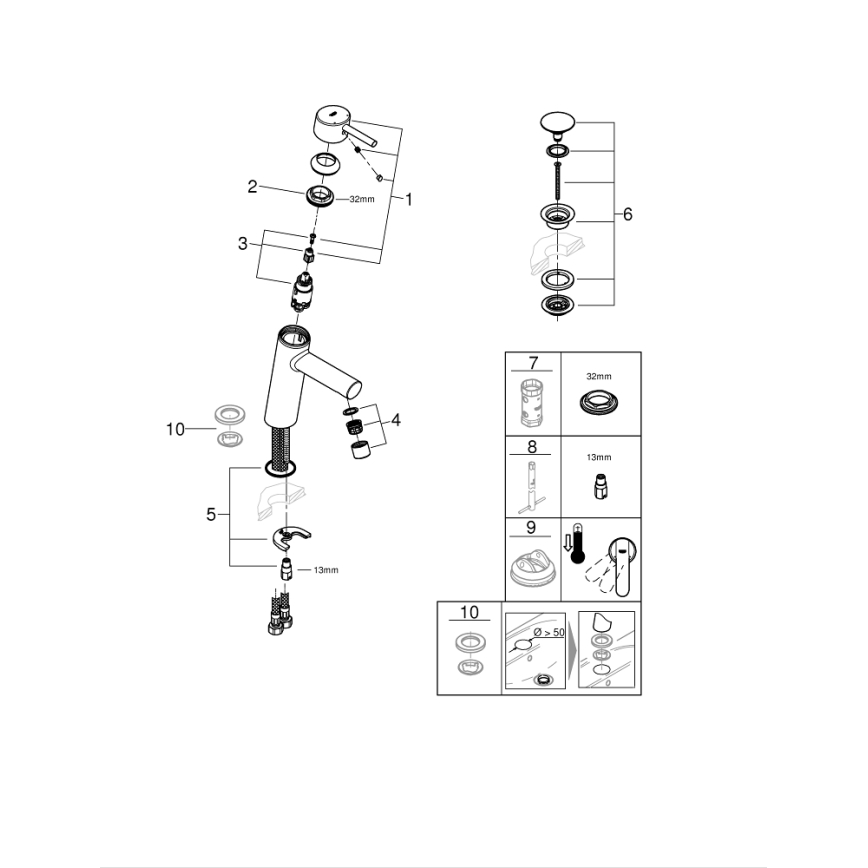 GROHE 23932001 - Μπαταρία νιπτήρα EUROSMART, μέγεθος M, γυαλιστερό χρώμιο