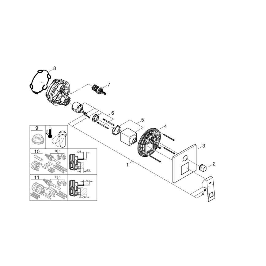 GROHE 24094000 - Μπαταρία EUROCUBE με 3-οδικό διακόπτη, γυαλιστερό χρώμιο