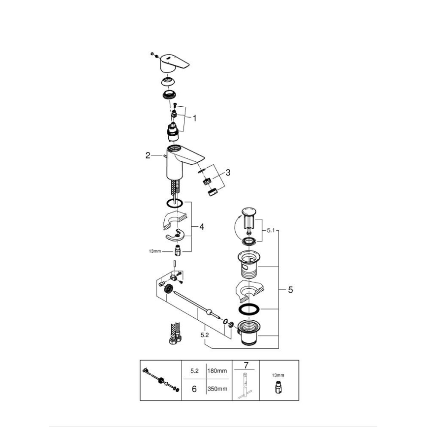 GROHE 24196001 - Μπαταρία νιπτήρα START, μέγεθος S, γυαλιστερό χρώμιο