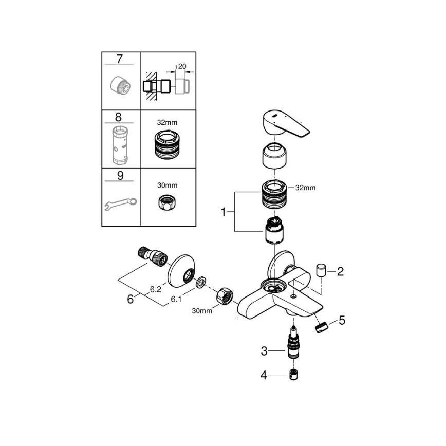 GROHE 24198001 - Μπαταρία μπανιέρας DN 15 γυαλιστερό χρώμιο