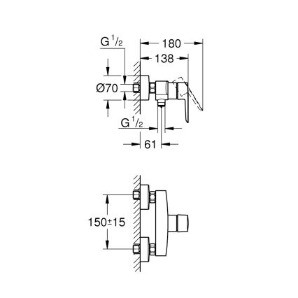 GROHE 24208002 - Επιτοίχια μπαταρία ντους START DN 15, γυαλιστερό χρώμιο