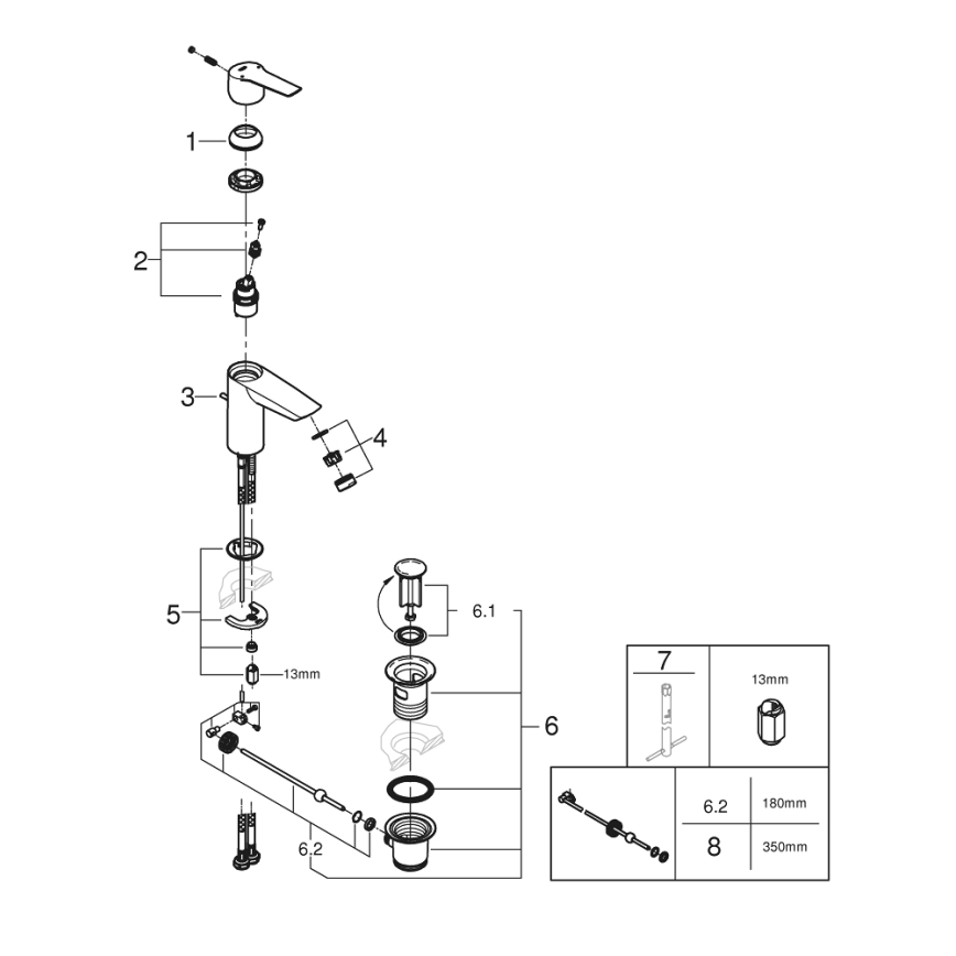 GROHE 24209002 - Μπαταρία νιπτήρα START DN 15 γυαλιστερό χρώμιο