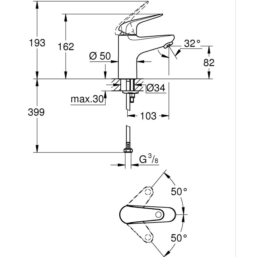 GROHE 24317001 - Μπαταρία νιπτήρα SWIFT 162 mm γυαλιστερό χρώμιο