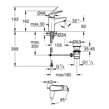 GROHE 24322001 - Μπαταρία νιπτήρα SWIFT DN 15 σε γυαλιστερό χρώμιο