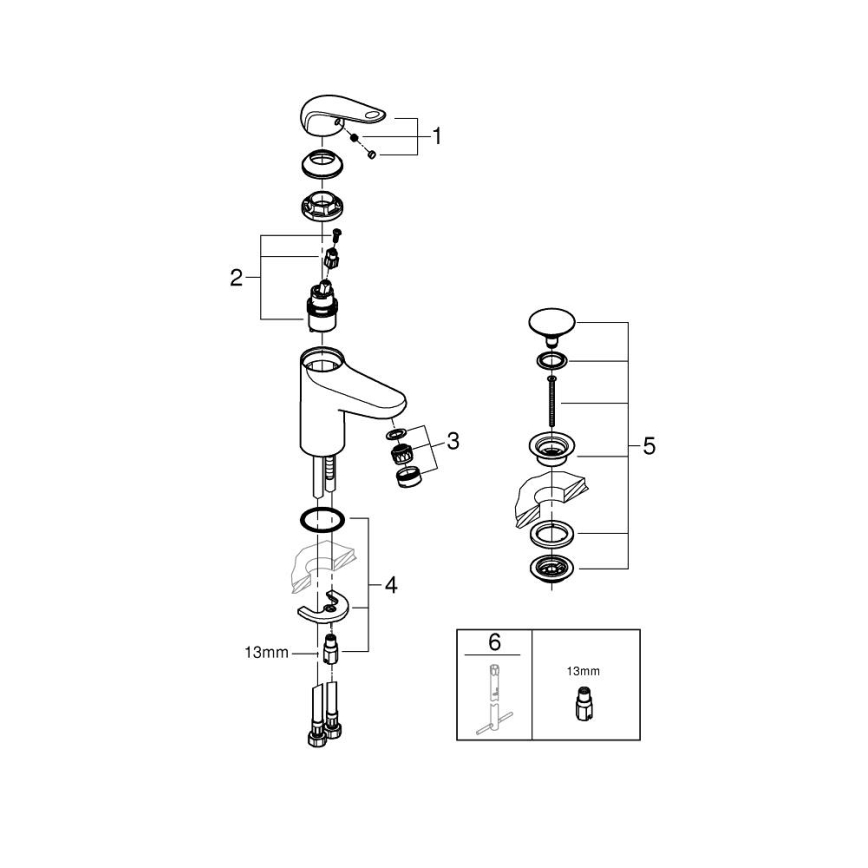 GROHE 24326001 - Μπαταρία νιπτήρα SWIFT DN 15, μέγεθος M, γυαλιστερό χρώμιο