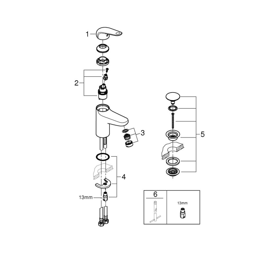 GROHE 24329001 - Μπαταρία νιπτήρα SWIFT DN 15, γυαλιστερό χρώμιο