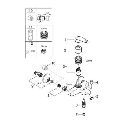 GROHE 24335001 - Μπαταρία μπανιέρας DN 15, γυαλιστερό χρώμιο