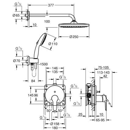 GROHE 25292000 - Εντοιχισμένο σύστημα ντους START VITALIO START 250 χρωμέ