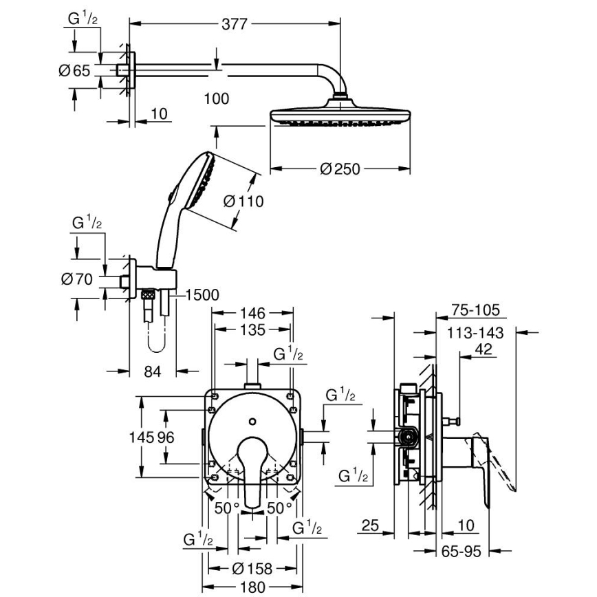 GROHE 25292000 - Εντοιχισμένο σύστημα ντους START VITALIO START 250 χρωμέ